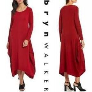 NWT Bryn Walker Chelsea Midi Dress Red Lagenlook Asymmetrical Size M